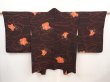 Photo1: 6526T09z650 Vintage Japanese Kimono Silk HAORI Flower Dark brown (1)