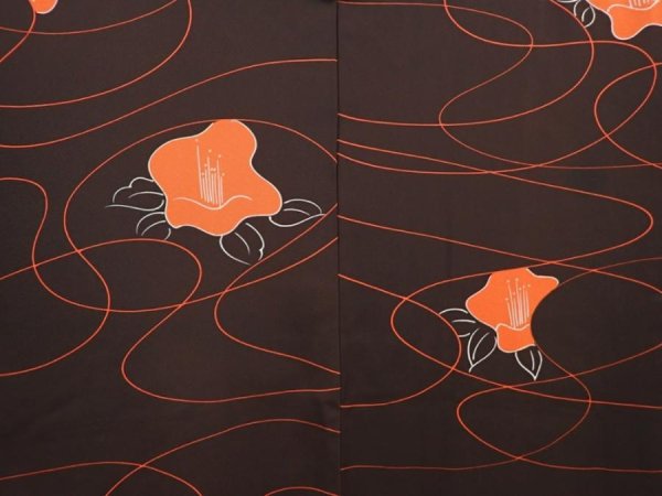 Photo3: 6526T09z650 Vintage Japanese Kimono Silk HAORI Flower Dark brown (3)