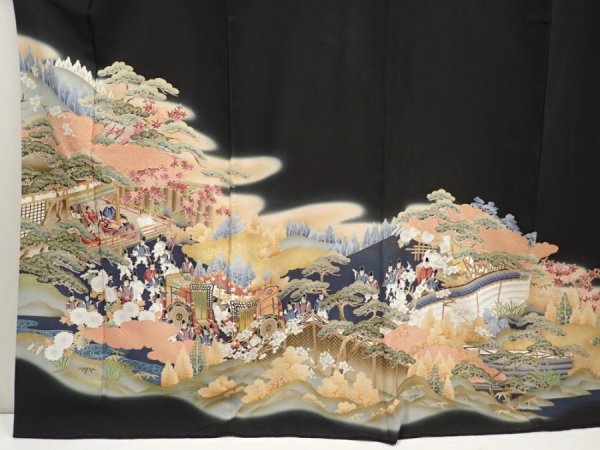 Photo5: 6526T13z1560  Japanese Kimono Silk TOMESODE Princess Black (5)