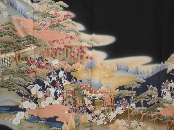 Photo8: 6526T13z1560  Japanese Kimono Silk TOMESODE Princess Black (8)