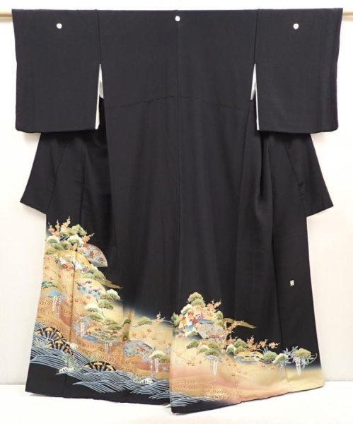 Photo1: 6526T14z1560  Japanese Kimono Silk Artist work TOMESODE Jigami Black (1)