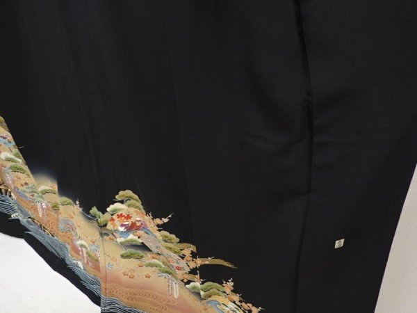 Photo4: 6526T14z1560  Japanese Kimono Silk Artist work TOMESODE Jigami Black (4)