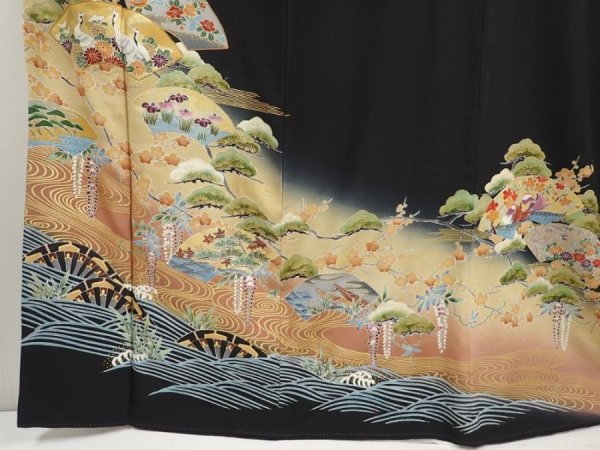 Photo6: 6526T14z1560  Japanese Kimono Silk Artist work TOMESODE Jigami Black (6)