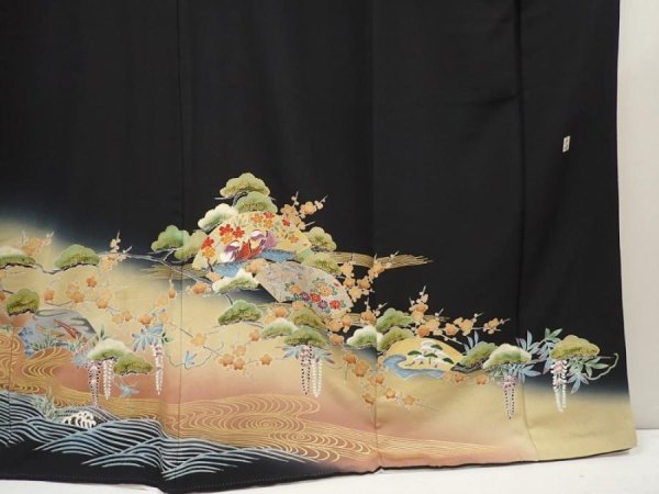 Photo7: 6526T14z1560  Japanese Kimono Silk Artist work TOMESODE Jigami Black (7)