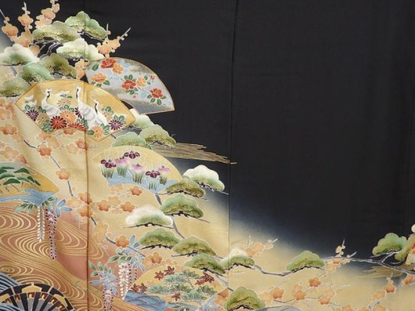 Photo8: 6526T14z1560  Japanese Kimono Silk Artist work TOMESODE Jigami Black (8)