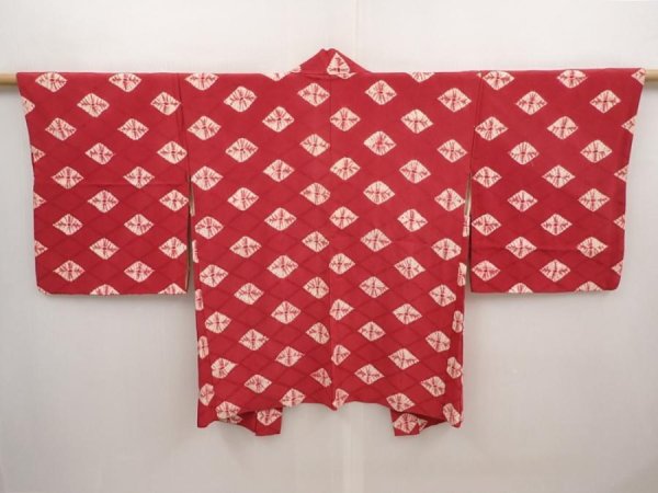 Photo1: 6603T01z460 Vintage Japanese Kimono Silk HAORI  Dull red (1)