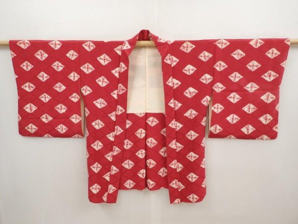 Photo5: 6603T01z460 Vintage Japanese Kimono Silk HAORI  Dull red (5)