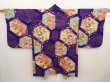 Photo1: 6603T03z400 Antique Japanese Kimono Silk HAORI Flowers 	Dark lavender (1)
