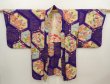 Photo5: 6603T03z400 Antique Japanese Kimono Silk HAORI Flowers 	Dark lavender (5)