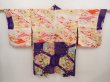 Photo6: 6603T03z400 Antique Japanese Kimono Silk HAORI Flowers 	Dark lavender (6)