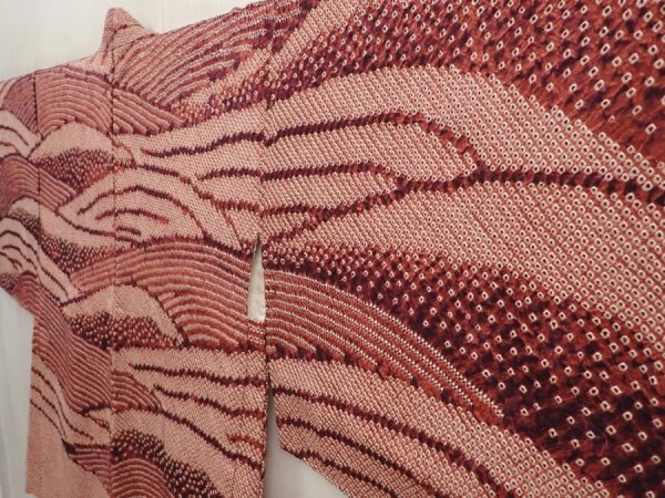 Photo2: 6603T04z630  Japanese Kimono Silk SHIBORI HAORI Wave Brown (2)
