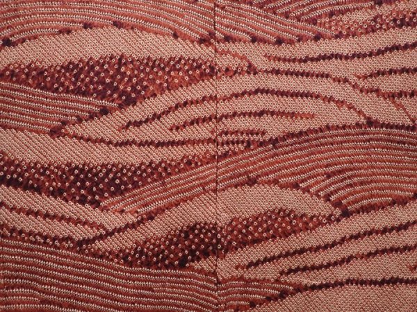 Photo3: 6603T04z630  Japanese Kimono Silk SHIBORI HAORI Wave Brown (3)