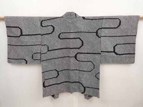 Photo1: 6603T05z550  Japanese Kimono Silk SHIBORI HAORI  Black (1)