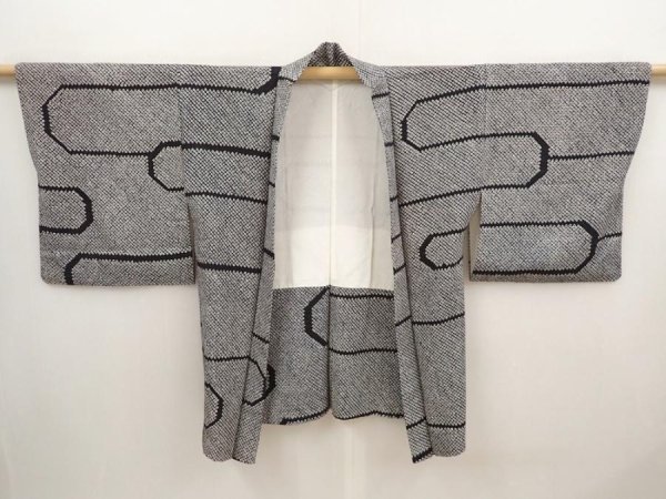 Photo5: 6603T05z550  Japanese Kimono Silk SHIBORI HAORI  Black (5)