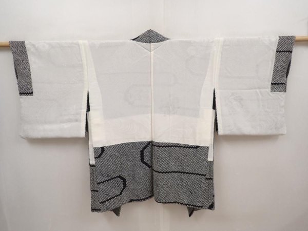 Photo6: 6603T05z550  Japanese Kimono Silk SHIBORI HAORI  Black (6)