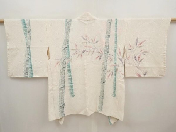 Photo1: 6603T06z550  Japanese Kimono Silk SHIBORI HAORI Bamboo Off-white (1)