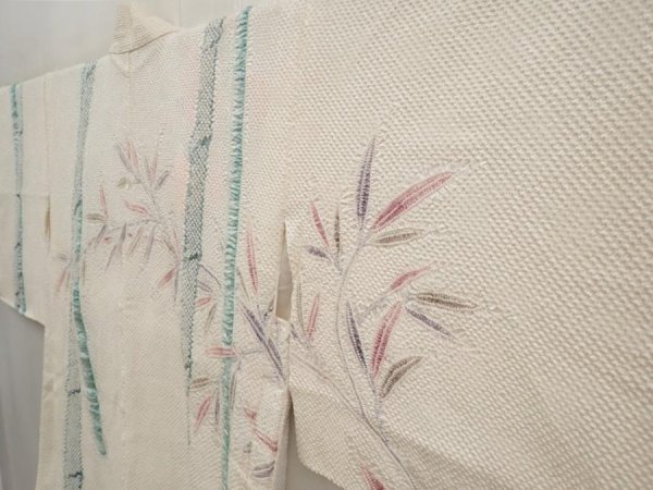 Photo2: 6603T06z550  Japanese Kimono Silk SHIBORI HAORI Bamboo Off-white (2)