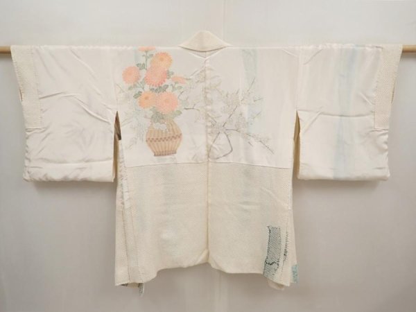 Photo6: 6603T06z550  Japanese Kimono Silk SHIBORI HAORI Bamboo Off-white (6)