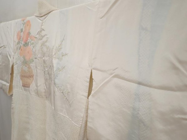 Photo7: 6603T06z550  Japanese Kimono Silk SHIBORI HAORI Bamboo Off-white (7)