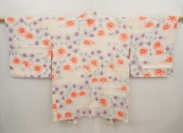 Photo1: 6603T07z470 Vintage Japanese Kimono Silk SHIBORI HAORI  Off-white (1)