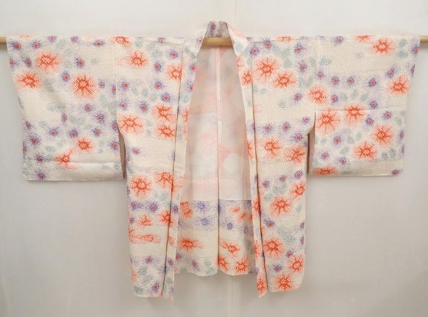 Photo5: 6603T07z470 Vintage Japanese Kimono Silk SHIBORI HAORI  Off-white (5)