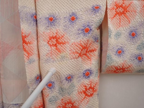 Photo6: 6603T07z470 Vintage Japanese Kimono Silk SHIBORI HAORI  Off-white (6)
