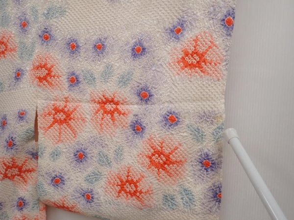 Photo7: 6603T07z470 Vintage Japanese Kimono Silk SHIBORI HAORI  Off-white (7)