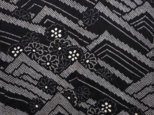 Photo3: 6603T08z600  Japanese Kimono Silk SHIBORI HAORI Wave Black (3)