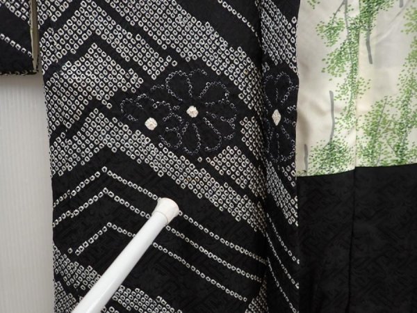 Photo6: 6603T08z600  Japanese Kimono Silk SHIBORI HAORI Wave Black (6)