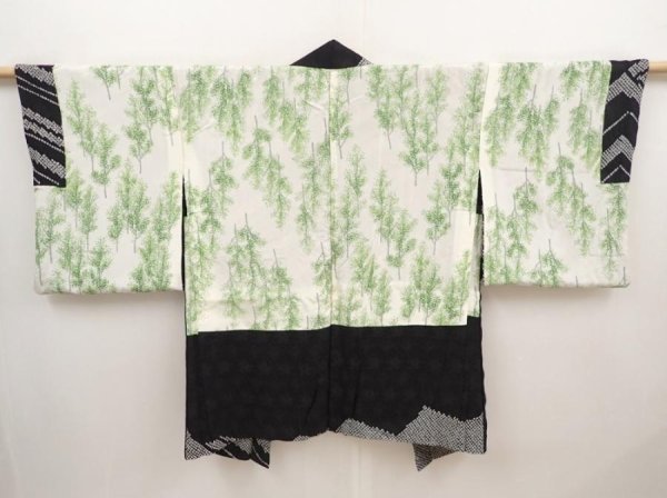 Photo7: 6603T08z600  Japanese Kimono Silk SHIBORI HAORI Wave Black (7)