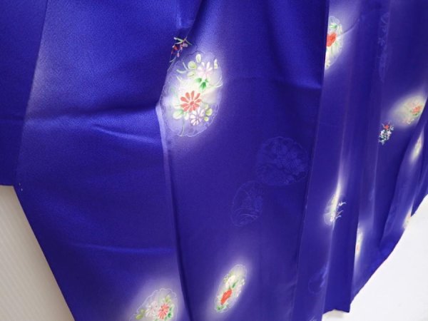 Photo3: 6603T09z890  Japanese Kimono Silk KOMON Flowers Dark lavender blue (3)