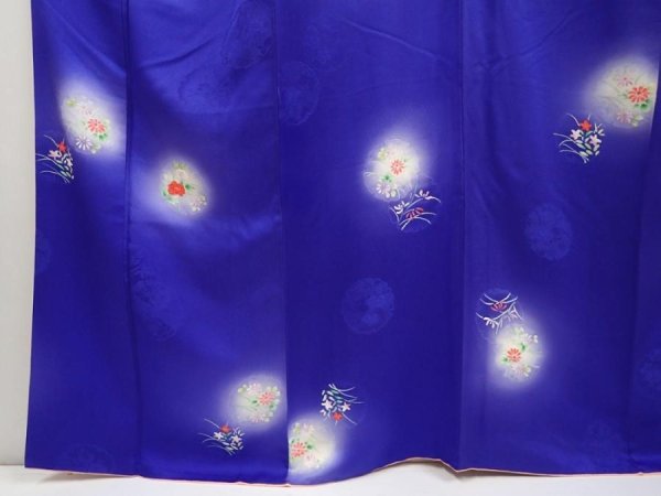 Photo4: 6603T09z890  Japanese Kimono Silk KOMON Flowers Dark lavender blue (4)