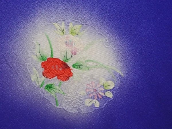 Photo6: 6603T09z890  Japanese Kimono Silk KOMON Flowers Dark lavender blue (6)