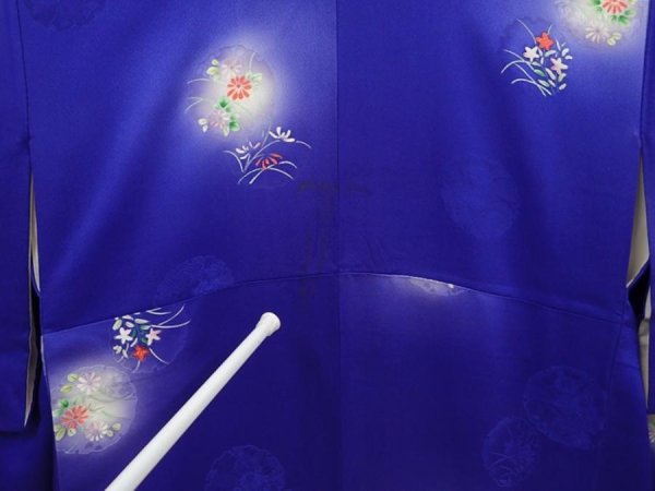 Photo7: 6603T09z890  Japanese Kimono Silk KOMON Flowers Dark lavender blue (7)