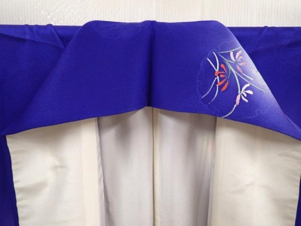 Photo8: 6603T09z890  Japanese Kimono Silk KOMON Flowers Dark lavender blue (8)