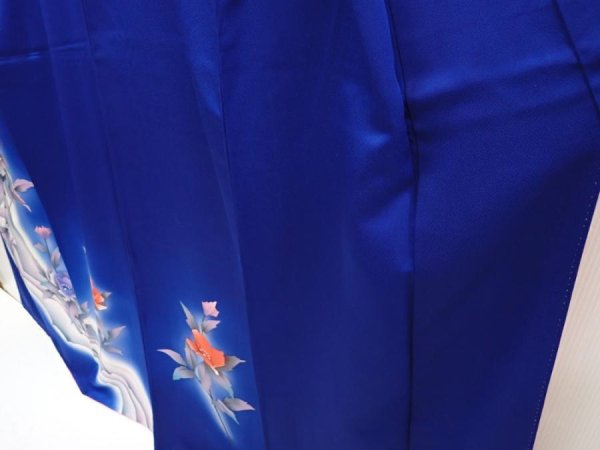 Photo4: 6603T10z910  Japanese Kimono Silk TSUKESAGE Flower Royal blue (4)