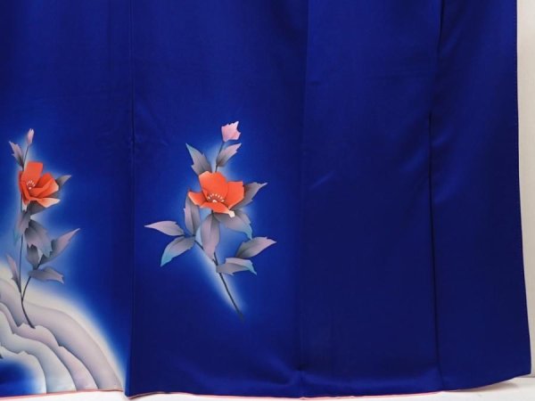 Photo7: 6603T10z910  Japanese Kimono Silk TSUKESAGE Flower Royal blue (7)