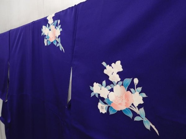 Photo2: 6603T11z890  Japanese Kimono Silk TSUKESAGE Bird Dark lavender blue (2)