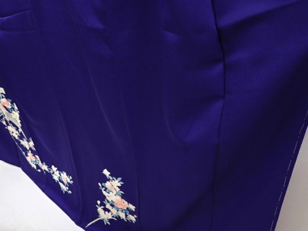 Photo4: 6603T11z890  Japanese Kimono Silk TSUKESAGE Bird Dark lavender blue (4)