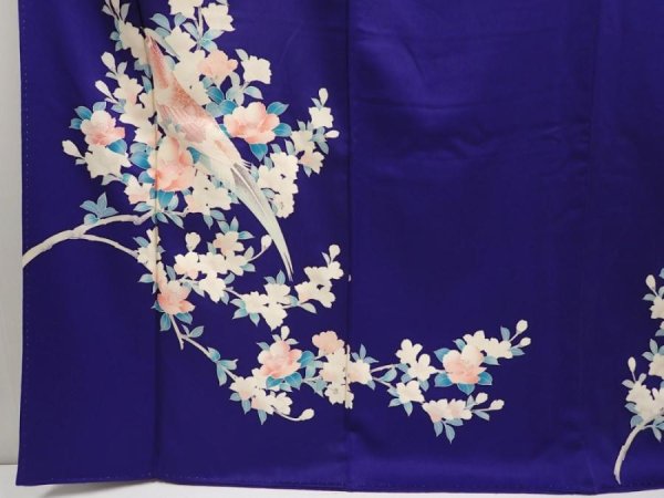 Photo6: 6603T11z890  Japanese Kimono Silk TSUKESAGE Bird Dark lavender blue (6)