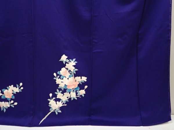 Photo7: 6603T11z890  Japanese Kimono Silk TSUKESAGE Bird Dark lavender blue (7)