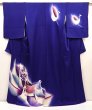 Photo1: 6603T12z930  Japanese Kimono Silk TSUKESAGE Bird Dark lavender blue (1)