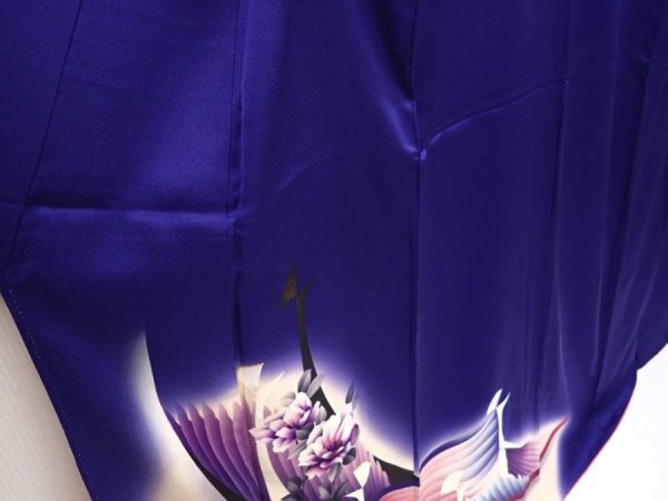 Photo3: 6603T12z930  Japanese Kimono Silk TSUKESAGE Bird Dark lavender blue (3)