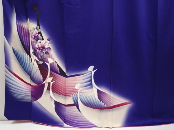 Photo5: 6603T12z930  Japanese Kimono Silk TSUKESAGE Bird Dark lavender blue (5)