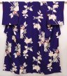 Photo1: 6603T13z640 Antique Japanese Kimono Silk KOMON Flower Dark lavender blue (1)