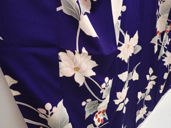 Photo3: 6603T13z640 Antique Japanese Kimono Silk KOMON Flower Dark lavender blue (3)