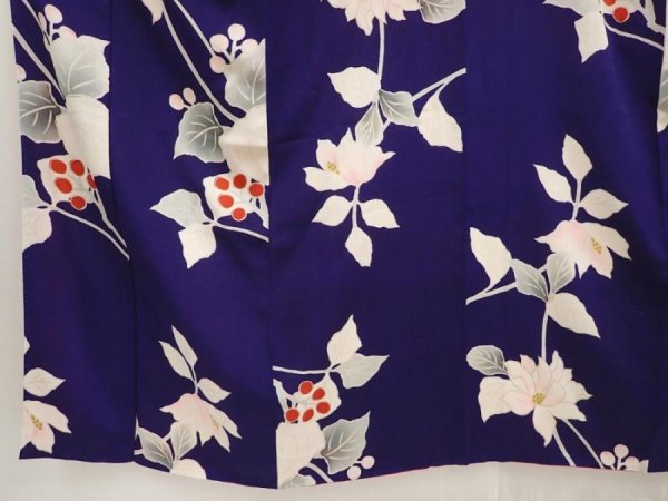 Photo4: 6603T13z640 Antique Japanese Kimono Silk KOMON Flower Dark lavender blue (4)