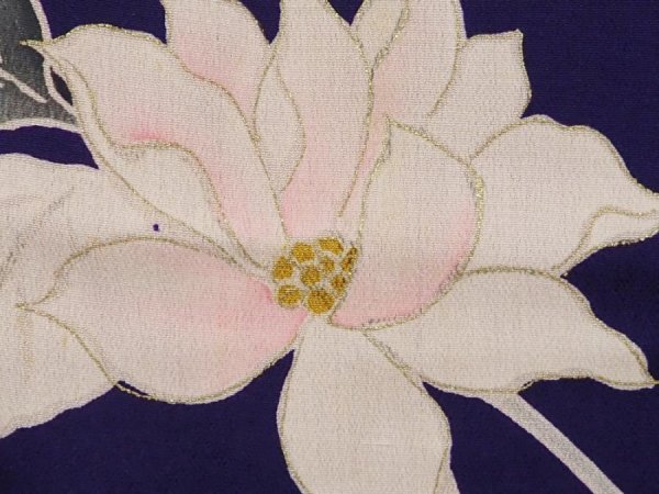 Photo6: 6603T13z640 Antique Japanese Kimono Silk KOMON Flower Dark lavender blue (6)
