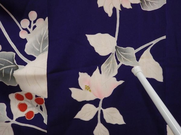 Photo8: 6603T13z640 Antique Japanese Kimono Silk KOMON Flower Dark lavender blue (8)