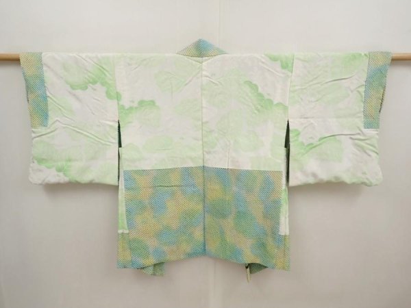 Photo6: 6604T01z590 Vintage Japanese Kimono Silk SHIBORI HAORI Apple Green (6)